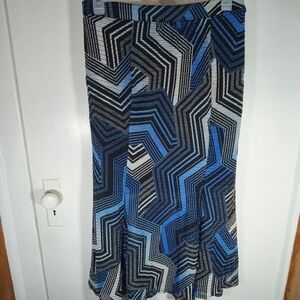 Cato Est. 1946 Skirt Womens Large Blue Black Geometric Chevron Knit A-Line Midi
